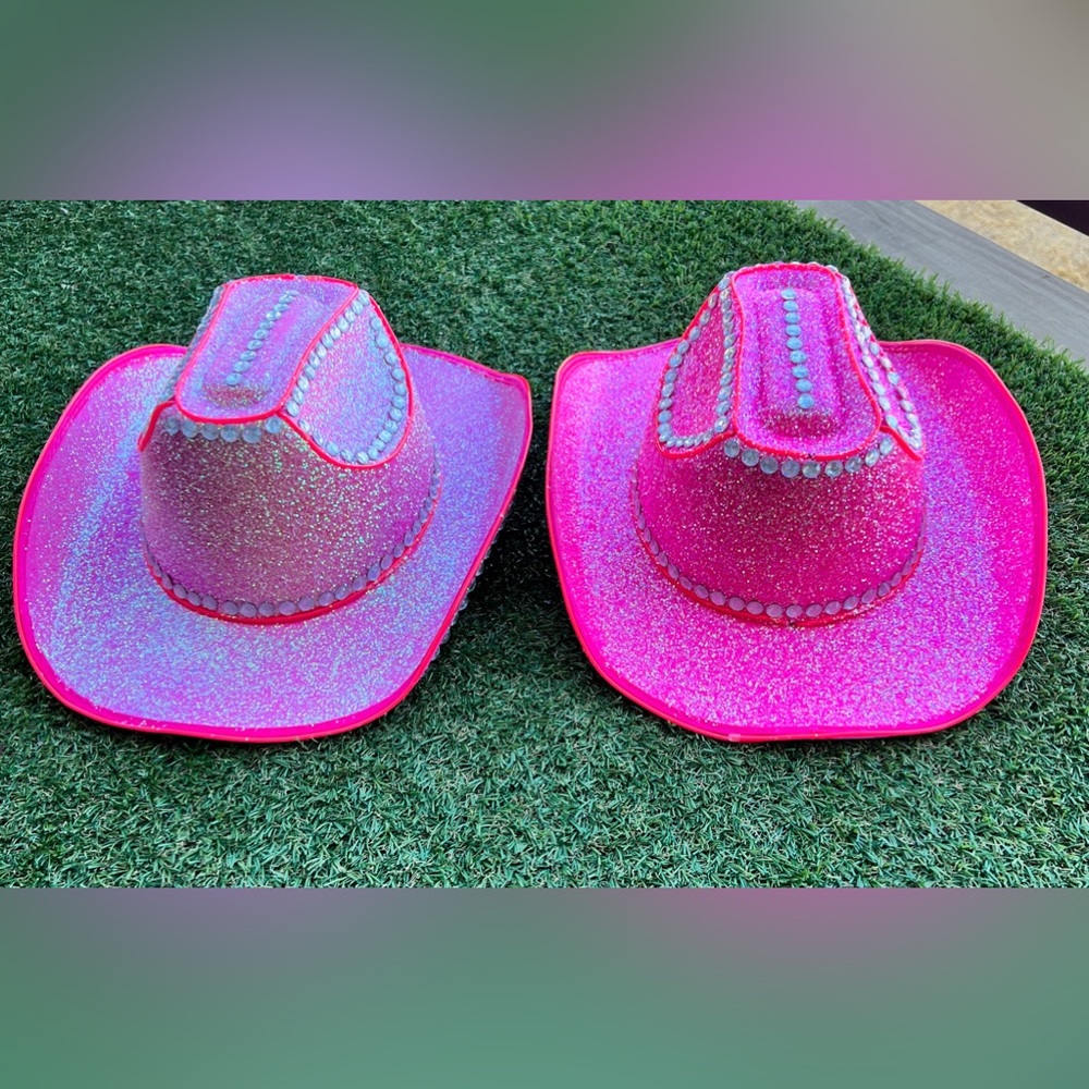 Glitter Cowgirl Hat with Neon Pink Lighting